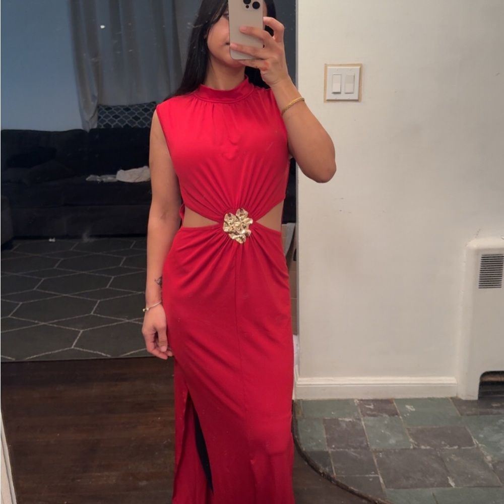 Elegant Red Cutout Evening Dress